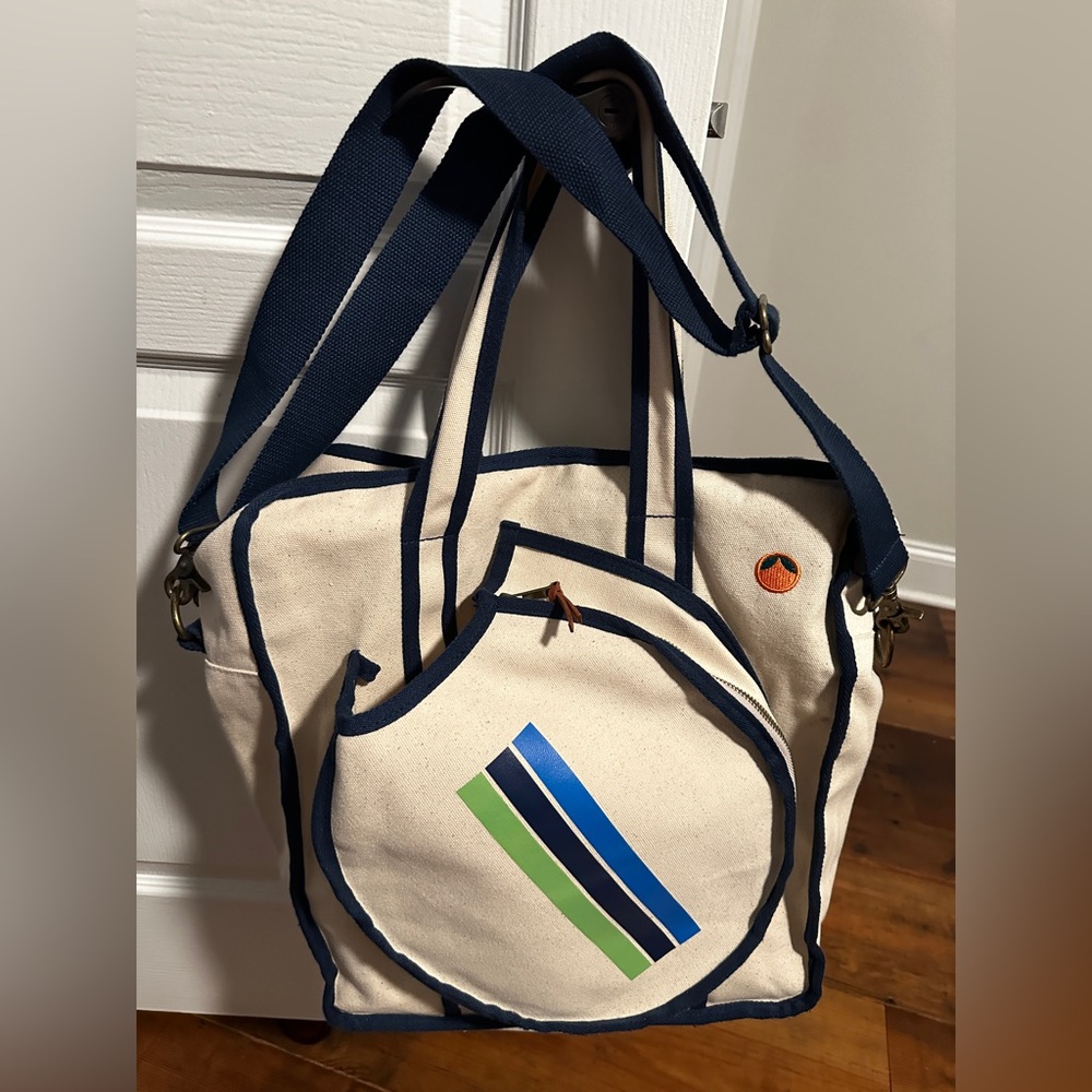 Tangerine Pickleball Canvas Bag Navy Hamptons Stripe
